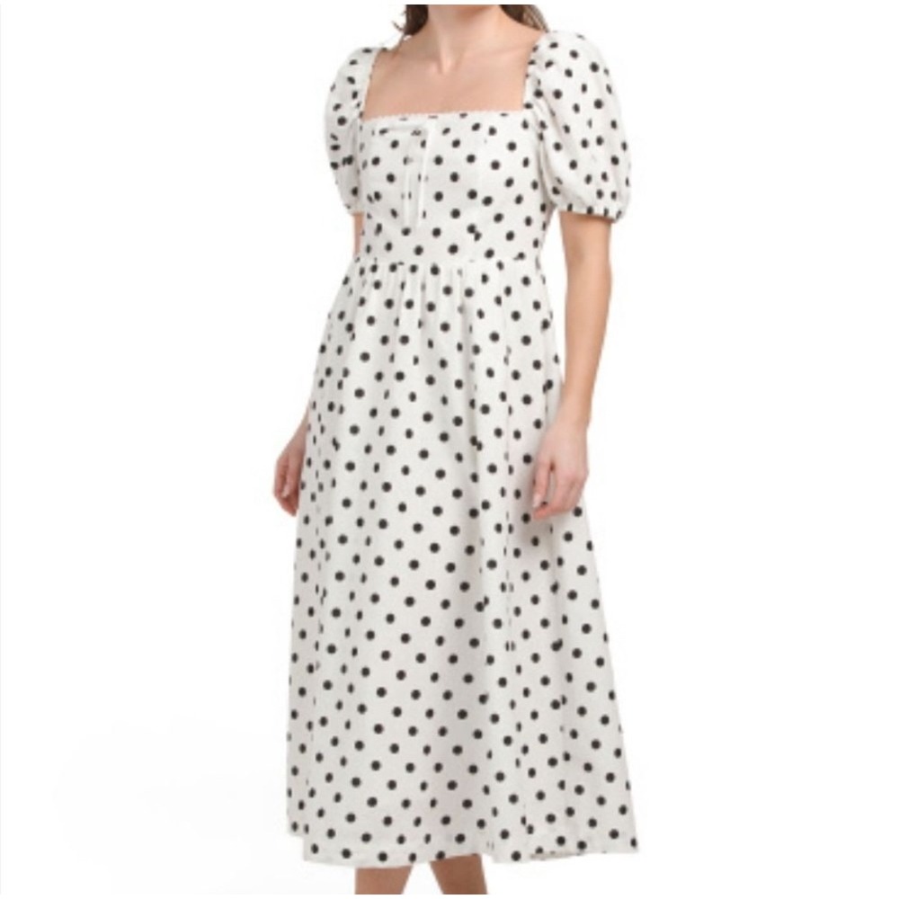Camila Coelho White & Black Polka Dot Puff Sleeve Milkmaid‎ Midi Dress - XSmall